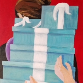 Denise Dalzell: 'balance', 2022 Acrylic Painting, People. Artist Description: A portrait of a shopper struggling to keep a little balance in her life. ...