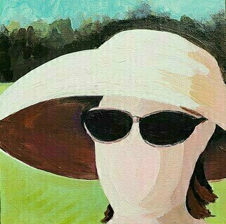 Denise Dalzell: 'close up', 2023 Acrylic Painting, People. A close up portrait of a summer music festival goer, in Acrylics   Colored Pencil on canvas board. ...