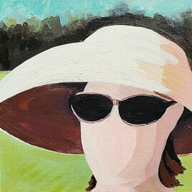 Denise Dalzell: 'close up', 2023 Acrylic Painting, People. Artist Description: A close up portrait of a summer music festival goer, in Acrylics   Colored Pencil on canvas board. ...