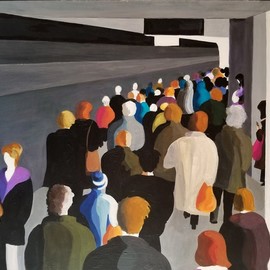Denise Dalzell: 'embankment', 2021 Acrylic Painting, People. Artist Description: an illustration of imagining being back in London again. ...