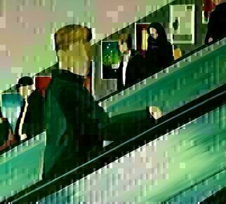 Denise Dalzell: 'escalator', 2020 Acrylic Painting, Figurative. An illustration from an adventure in London. ...