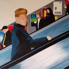 Denise Dalzell: 'escalator', 2020 Acrylic Painting, Figurative. Artist Description: An illustration from an adventure in London. ...