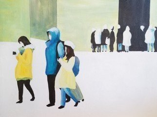 Denise Dalzell: 'from seven hours in paris', 2021 Acrylic Painting, People. An illustration from a moment during a day trip to Paris, Winter 2016. ...