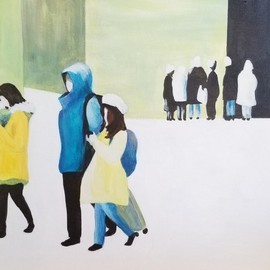 Denise Dalzell: 'from seven hours in paris', 2021 Acrylic Painting, People. Artist Description: An illustration from a moment during a day trip to Paris, Winter 2016. ...