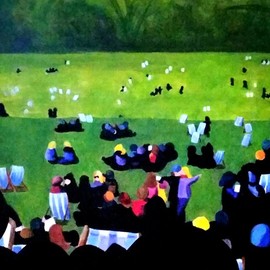 Denise Dalzell: 'gathering', 2017 Acrylic Painting, People. Artist Description: painting, gathering, illustration, expressionism, pop art, modern, realism, park, people...
