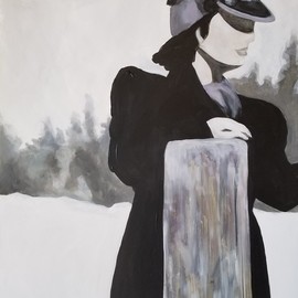 Denise Dalzell: 'great grandmother', 2022 Acrylic Painting, People. Artist Description: A illustrated portrait of my great grandmother, somewhere in Ohio, Winter 1900. ...