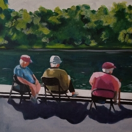 Denise Dalzell: 'lakeside', 2020 Acrylic Painting, People. Artist Description: An illustration of a Summer afternoon lakeside in Central Park, New York, Summer 2019...