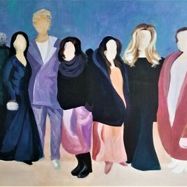 Denise Dalzell: 'les mannequins', 2023 Acrylic Painting, Abstract. Artist Description: An abstract landscape of party goers at an art fair opening party, Los Angeles, Winter 2023. ...