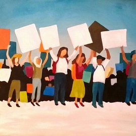 Denise Dalzell: 'momentum', 2018 Acrylic Painting, Activism. Artist Description: painting, momentum, illustration, expressionism, pop art, modern, realism, people, protest.  A scene from a growing protest...