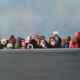 Denise Dalzell: 'observation', 2018 Acrylic Painting, Peace. Artist Description: painting, observation, illustration, expressionsim, pop art, modern, realism, people, wallTourists taking in what s going on around them. . . . . ...