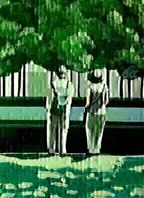 Denise Dalzell: 'ponder', 2021 Acrylic Painting, Peace. A portrait of a couple pausing at a memorial in New York City,  Summer 2019. ...