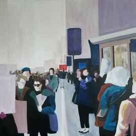 Denise Dalzell: 'raconteuse', 2022 Acrylic Painting, People. Artist Description: An illustrated portrait of a late afternoon protest,  London, Atutmn 2019. ...