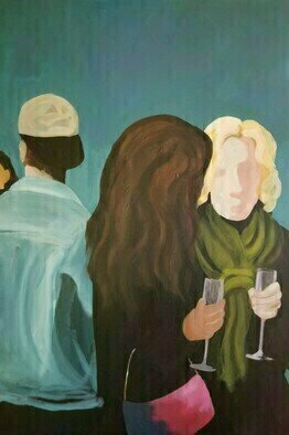 Denise Dalzell: 'small talk', 2022 Acrylic Painting, Abstract. An abstract illustration of visitors at a gallery opening, Autumn 2022. ...
