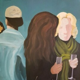 Denise Dalzell: 'small talk', 2022 Acrylic Painting, Abstract. Artist Description: An abstract illustration of visitors at a gallery opening, Autumn 2022. ...