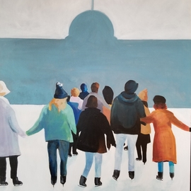 Denise Dalzell: 'somerset', 2021 Acrylic Painting, People. Artist Description: An illustrated scene of being out together again. ...