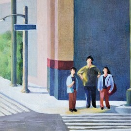 Denise Dalzell: 'spring street corner', 2023 Acrylic Painting, Abstract. Artist Description: a late afternoon from downtown Los Angeles. ...