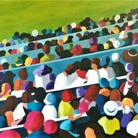 Denise Dalzell: 'stadium', 2019 Acrylic Painting, People. Artist Description: painting, stadium, illustration, expressionism, pop art, modern, realism, people, grandstand.A scene of relationships within a growing crowd. ...