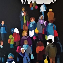 Denise Dalzell: 'staircase', 2020 Acrylic Painting, People. Artist Description: Looking forward to when we can be in the same space at the same time again...