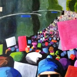 Denise Dalzell: 'unison', 2017 Acrylic Painting, Activism. Artist Description: painting, unison, illustration, expressionism, pop art, modern, realism.  A scene from the LA Women s March January 2017...