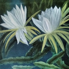 Denise Seyhun: 'night bloomer', 2017 Oil Painting, Floral. Artist Description: Flower, floral, bloom, blossom...