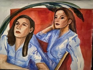 Deborah Paige Jackson: 'amy and emily', 2020 Watercolor, Portrait. Watercolor on paper of two women with matching outfits. ...