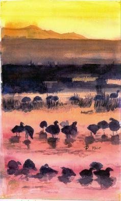 Deborah Paige Jackson: 'birds in sunset', 2000 Watercolor, Birds. Birds, sunset...