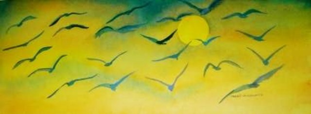 Deborah Paige Jackson  'Sun N Birds', created in 2002, Original Drawing Pencil.