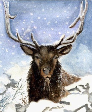 Deborah Paige Jackson: 'winter deer', 1998 Watercolor, Wildlife. Wildlife, deer, winter, snow...