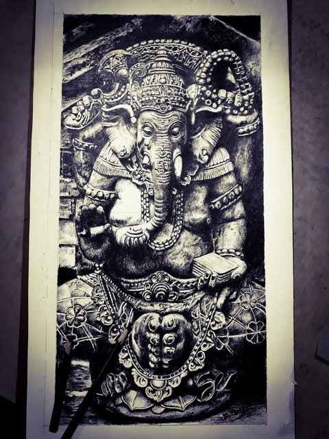 Artist Parijat Dey. 'Ganesha' Artwork Image, Created in 2019, Original Drawing Charcoal. #art #artist