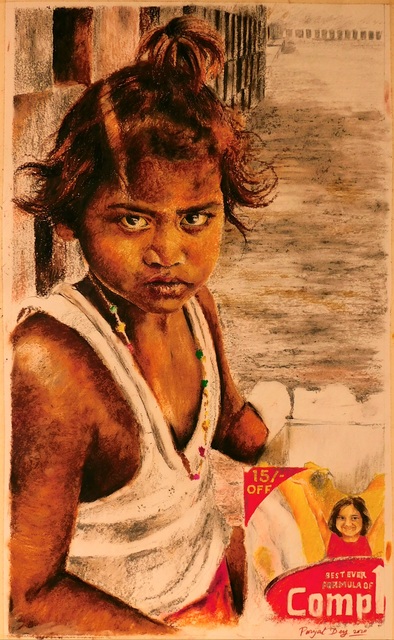 Artist Parijat Dey. 'Lost Childhood Ii' Artwork Image, Created in 2021, Original Drawing Charcoal. #art #artist