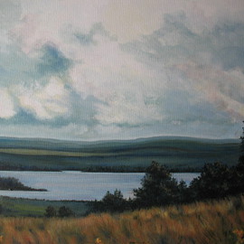 Devon Henderson: 'Restless Wind , Garthby, Quebec', 2011 Acrylic Painting, Landscape. Artist Description:    Clouds, wind, fields of grass overlook the lake.       ...