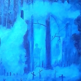 Devendra Patel: 'shadow of darkness', 2018 Oil Painting, Abstract Landscape. Artist Description: Shadow of Darkness represent life after death. According to many mythologies soul be sometimes in earth only after death of body.I try to represent lonely habitat of soul shadow . Deep inside of forest in deep Dark cemetery some shadows are living without disturbance of human being. It ...