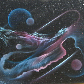 David Gazda: 'spaceart 00', 2008 Oil Painting, Visionary. Artist Description:  16h x 20w original oil on canvas, ready to hang with hanging clip ( provided) - painting can be shipped with Black Metal Frame ready to hang for an additional $30 - please advise @ checkout if you elect this option, otherwise painting will be shipped with hanging clip only . . . artist david ...