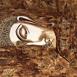 Dheeraj Girijan: 'the enlightened', 2018 Acrylic Painting, Buddhism. Artist Description: This half- faced Buddha is an exclusive and unique piece of Coffee   Acrylic Painting on Canvas with touches of gold glitter  ...