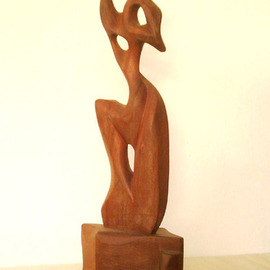 Dhyaneswar Dausoa: 'Quest', 2007 Wood Sculpture, Abstract. Artist Description:  semi- figurative stylised work in wood representating quest ...