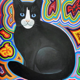 Diana Doctorovich: 'Mirada em Azul', 2009 Acrylic Painting, Cats. Artist Description:  cat, animal, blue eyes   ...