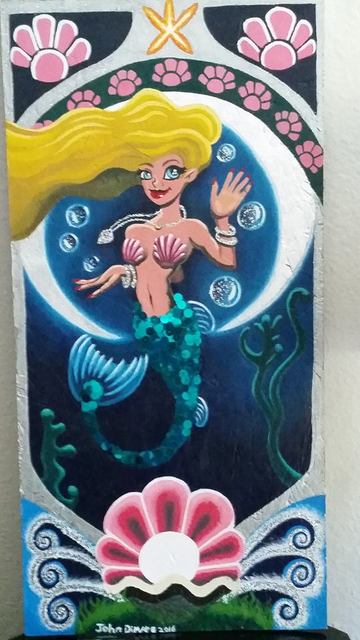 Artist John Dimare. 'Mermaid S Moon' Artwork Image, Created in 2016, Original Watercolor. #art #artist