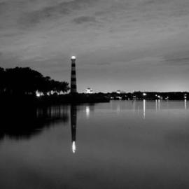 Dion Mcinnis: 'Lighthouse at one in the morning', 2004 Black and White Photograph, Seascape. Artist Description: Light house on Clear Lake in Texas. Print comes matted in window mat....
