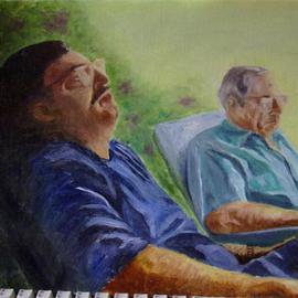 Dorothy Nuckolls: 'Lazy Afternoon', 2002 Oil Painting, Family. Artist Description: Picture of father and son enjoying a sunday afternoon together...