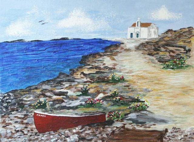 Deborah Leyva  'Seashore In Greece', created in 2004, Original Painting Acrylic.