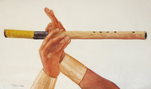 Artist Dottie Mitchell. 'Handmade Flute' Artwork Image, Created in 2014, Original Watercolor. #art #artist