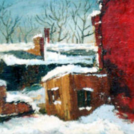 Dmitry Onishenko: 'Red house', 2002 Oil Painting, Landscape. Artist Description: Picture of a local Siberian urban view...
