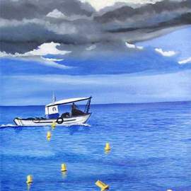 Dominique Faivre: 'Le pecheur', 2009 Oil Painting, Seascape. Artist Description:  one fisherman on the sea.  ...