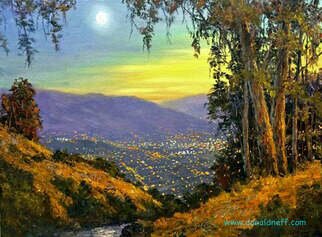 Donald Neff: 'late', 2016 Oil Painting, Landscape. Nocturne overlooking South San Jose, CA...