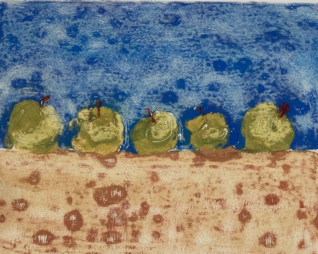Donna Gallant  '5 Little Green Apples', created in 1986, Original Collage.