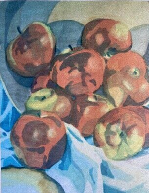 Donna Gallant: 'a bunch of apples', 1987 Watercolor, Still Life. Very solid but with glimpses of transparency especially in the shadowed areas. A nice play in the colour scheme. Variations of apple colour....