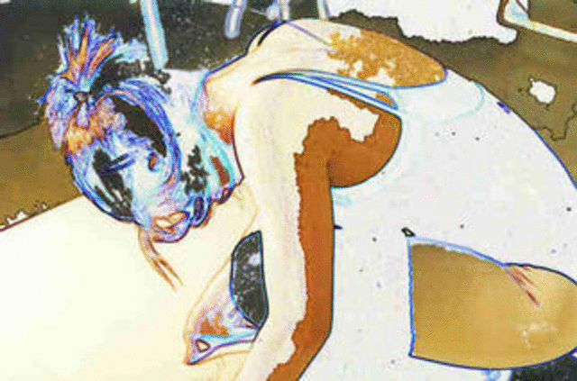 Artist Donna Gallant. 'Crouching' Artwork Image, Created in 2002, Original Collage. #art #artist