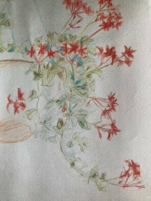 Donna Gallant: 'hanging geranium', 1987 Watercolor, Floral. Using watercolour pencil this is more of a drawing than an actual painting. This delightful flower looks like itaEURtms dancing. ...
