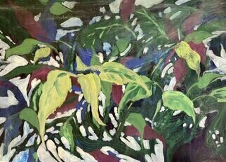 Donna Gallant: 'overlapping leaves', 2014 Acrylic Painting, Floral. Lost and found leaves intertwined with strong patterns and contrasts. Interesting negative shapes. ...