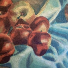 red apples on blue cloth  By Donna Gallant